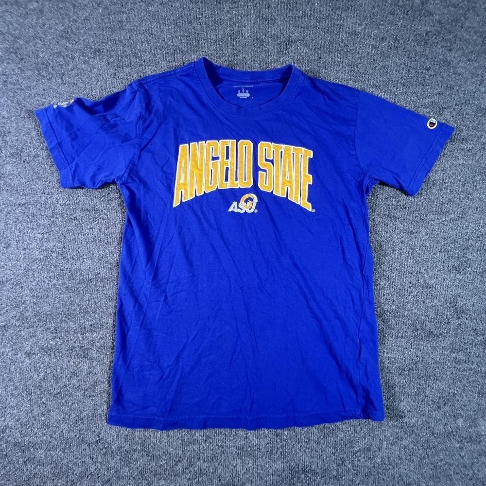 Champion Angelo State University T-Shirt Men's L Blue Cotton Graphic Streetwear